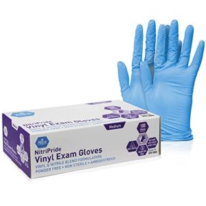 med pride nitripride nitrile-vinyl blend exam gloves, medium 100 – powder free, latex free & rubber free – single use non-sterile protective gloves for medical use, cooking, cleaning & more