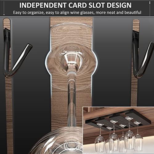 Wine Glass Rack, 2 Pack Under Cabinet Stemware Wine Glasses Holder, Metal Wine Glass Holder Shelf with 4 Mug Hooks Wine Glasses Storage Hanger for Kitchen Bar Restaurant, Black 3 Rows