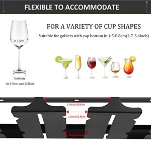 Wine Glass Rack, 2 Pack Under Cabinet Stemware Wine Glasses Holder, Metal Wine Glass Holder Shelf with 4 Mug Hooks Wine Glasses Storage Hanger for Kitchen Bar Restaurant, Black 3 Rows