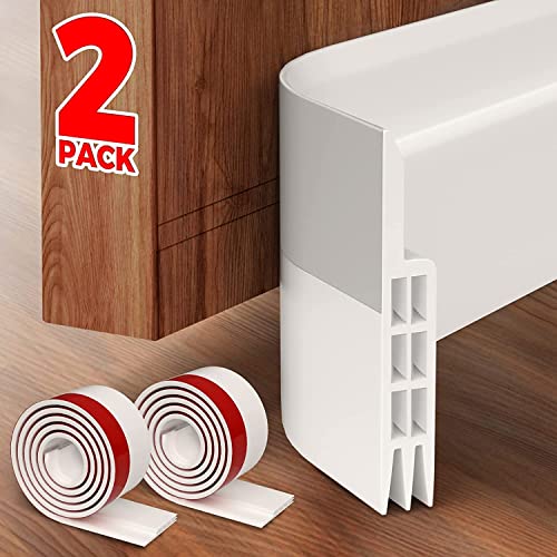 Holikme 2 Pack Door Draft Stopper Under Door Draft Blocker Insulator Door Sweep Weather Stripping Noise Stopper Strong Adhesive White 37" Length