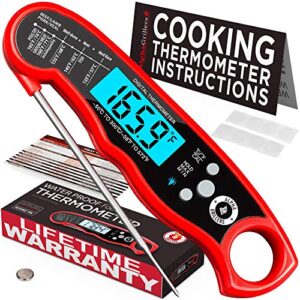 Alpha Grillers Instant Read Meat Thermometer for Grill and Cooking. Best Waterproof Ultra Fast Thermometer with Backlight & Calibration. Digital Food Probe for Kitchen, Outdoor Grilling and BBQ!