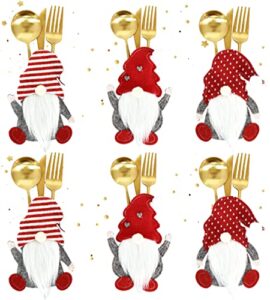 vuzvuv 6pcs christmas silverware holders tableware pockets cutlery bags white and red cute santa claus design knife and fork bags for home kitchen christmas dinner table-top family party decorations