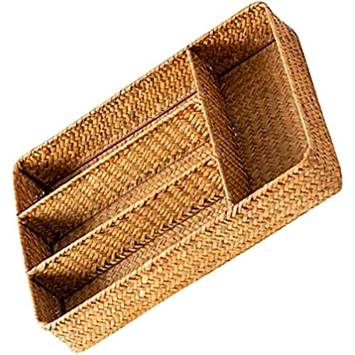 Rosarivae Rattan Silverware Tray Kitchen Drawer Organizer Cutlery Storage Basket Compartment Forks Spoon Wicker Storage Tray Rattan Flatware Tray for Home Latware and Kitchen Utensils