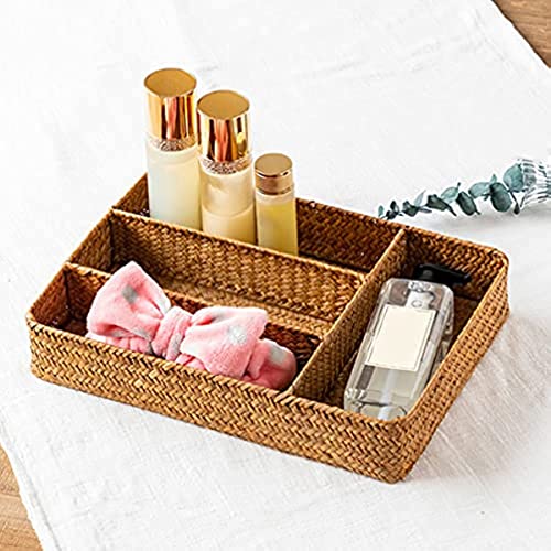 Rosarivae Rattan Silverware Tray Kitchen Drawer Organizer Cutlery Storage Basket Compartment Forks Spoon Wicker Storage Tray Rattan Flatware Tray for Home Latware and Kitchen Utensils