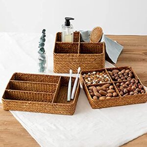 Rosarivae Rattan Silverware Tray Kitchen Drawer Organizer Cutlery Storage Basket Compartment Forks Spoon Wicker Storage Tray Rattan Flatware Tray for Home Latware and Kitchen Utensils