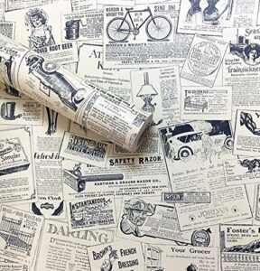 amao vintage newspaper decorative paper vinyl self adhesive shelf drawer liner home decor 17.7”x79”