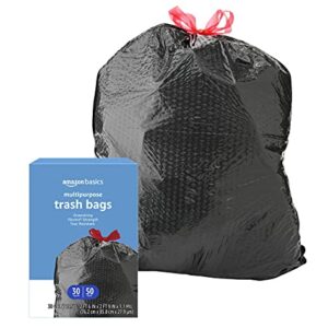 Amazon Basics Flextra Multipurpose Drawstring Trash Bags, 30 Gallon, 50 Count