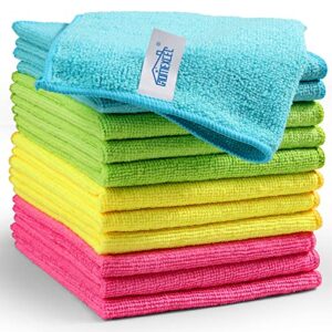 homexcel microfiber cleaning cloth,12 pack cleaning rag,cleaning towels with 4 color assorted,11.5″x11.5″(green/blue/yellow/pink)