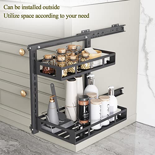 COVAODQ Under Sink Organizers and Storage, Pull Out Sliding Drawers Height Adjustable 2 Tier Under-Sink Organizers with Sliding Drawer Under Sliding Cabinet Basket Organizer for Bathroom Kitchen