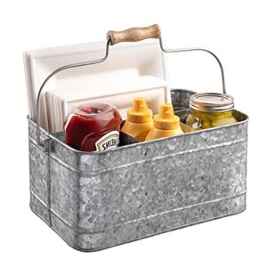 Royalty Art Farmhouse Kitchen Caddy Organizer with Handle for Condiments, Cleaning Products, and Party Supplies, Rustic Galvanized Steel, 13” x 8 1/4”