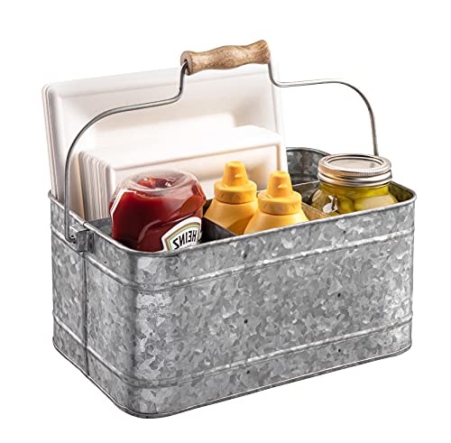 Royalty Art Farmhouse Kitchen Caddy Organizer with Handle for Condiments, Cleaning Products, and Party Supplies, Rustic Galvanized Steel, 13” x 8 1/4”