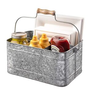 Royalty Art Farmhouse Kitchen Caddy Organizer with Handle for Condiments, Cleaning Products, and Party Supplies, Rustic Galvanized Steel, 13” x 8 1/4”