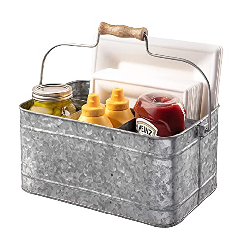 Royalty Art Farmhouse Kitchen Caddy Organizer with Handle for Condiments, Cleaning Products, and Party Supplies, Rustic Galvanized Steel, 13” x 8 1/4”