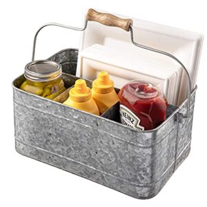 Royalty Art Farmhouse Kitchen Caddy Organizer with Handle for Condiments, Cleaning Products, and Party Supplies, Rustic Galvanized Steel, 13” x 8 1/4”