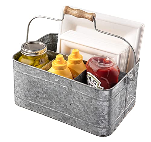 Royalty Art Farmhouse Kitchen Caddy Organizer with Handle for Condiments, Cleaning Products, and Party Supplies, Rustic Galvanized Steel, 13” x 8 1/4”