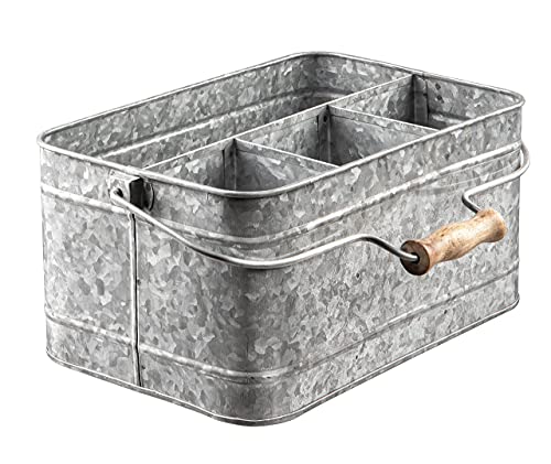 Royalty Art Farmhouse Kitchen Caddy Organizer with Handle for Condiments, Cleaning Products, and Party Supplies, Rustic Galvanized Steel, 13” x 8 1/4”