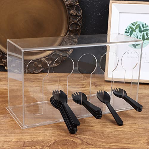 Acrylic Utensil Dispenser Cutlery Organizer 5 Compartment Plastic Silverware Holder Utensil Display Holder Caddy for Chopsticks Knife Spoon and Fork Cutlery Storage for Kitchen Restaurant CounterTop