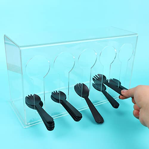 Acrylic Utensil Dispenser Cutlery Organizer 5 Compartment Plastic Silverware Holder Utensil Display Holder Caddy for Chopsticks Knife Spoon and Fork Cutlery Storage for Kitchen Restaurant CounterTop