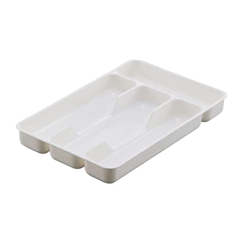 Milageto Cutlery Tray Multifunction Fittings with 4 Compartments Organizer Cutlery Storage Box for Flatware Silverware Stationery Kitchen Drawer , White