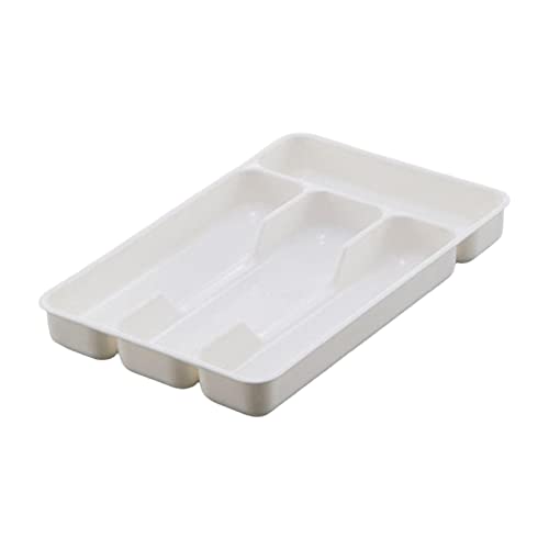 Milageto Cutlery Tray Multifunction Fittings with 4 Compartments Organizer Cutlery Storage Box for Flatware Silverware Stationery Kitchen Drawer , White