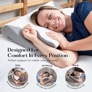SUTERA - Contour Memory Foam Pillow for Sleeping, Orthopedic Cervical Support for Neck, Shoulder and Back Pain Relief, Ergonomic Pillow for Side, Back and Stomach Sleepers, Washable Cover - White +Bag
