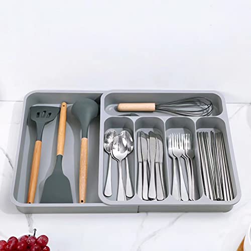 Kitchen Drawer Organizer Tray for Cutlery Utensils and Gadgets，Large Expandable Cutlery Organizer in Drawer，Silverware Organizer Storage Tray，Holding Flatware Spoons Forks