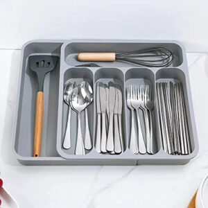 Kitchen Drawer Organizer Tray for Cutlery Utensils and Gadgets，Large Expandable Cutlery Organizer in Drawer，Silverware Organizer Storage Tray，Holding Flatware Spoons Forks