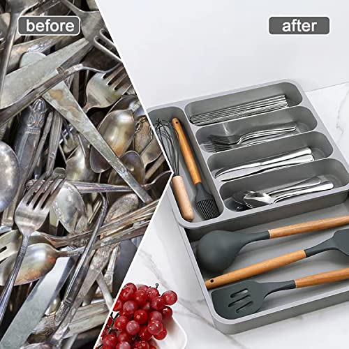 Kitchen Drawer Organizer Tray for Cutlery Utensils and Gadgets，Large Expandable Cutlery Organizer in Drawer，Silverware Organizer Storage Tray，Holding Flatware Spoons Forks