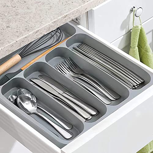 Kitchen Drawer Organizer Tray for Cutlery Utensils and Gadgets，Large Expandable Cutlery Organizer in Drawer，Silverware Organizer Storage Tray，Holding Flatware Spoons Forks