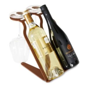 di prima usa countertop wine rack metal wine rack for table – small wine rack for tabletop décor – wine rack holder for 2 glasses & 2 bottles – corten/chestnut