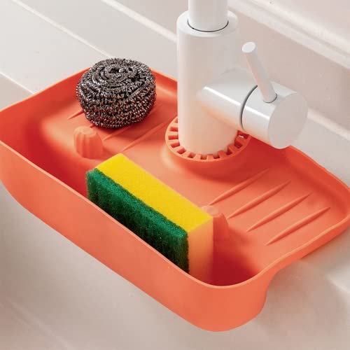 Kitchen Sink Sponge Holder Sink Caddy Hanging Kitchen Sink Organizer Anti-Splash Quick Drain Sponge Soap Holder Storage Rack (White, 27cm*14cm)