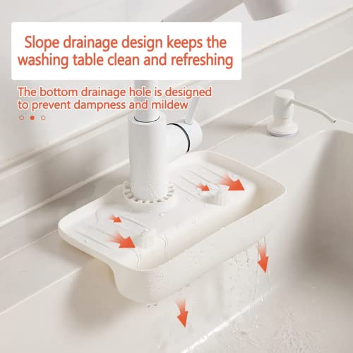 Kitchen Sink Sponge Holder Sink Caddy Hanging Kitchen Sink Organizer Anti-Splash Quick Drain Sponge Soap Holder Storage Rack (White, 27cm*14cm)