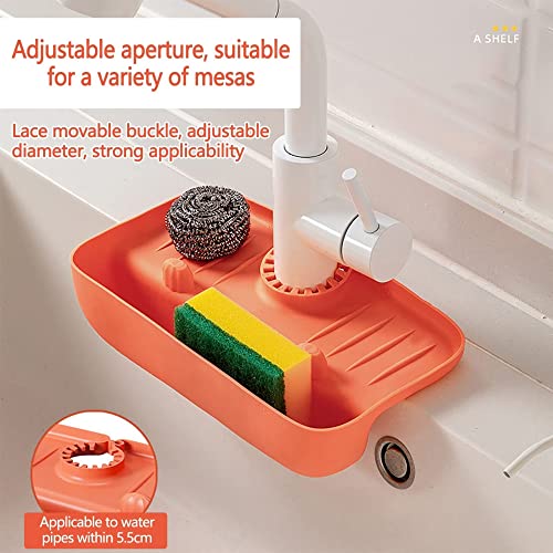 Kitchen Sink Sponge Holder Sink Caddy Hanging Kitchen Sink Organizer Anti-Splash Quick Drain Sponge Soap Holder Storage Rack (White, 27cm*14cm)