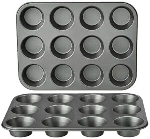 amazon basics nonstick muffin baking pan, 12 cups – set of 2