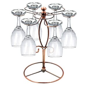 sunnyac scrollwork wine glass rack, elegant freestanding countertop glasses holder with 6 hooks, metal stemware storage accessories and wine cup drying stand for home bar tabletop display (bronze 4)