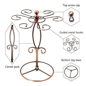 Sunnyac Scrollwork Wine Glass Rack, Elegant Freestanding Countertop Glasses Holder with 6 Hooks, Metal Stemware Storage Accessories and Wine Cup Drying Stand for Home Bar Tabletop Display (Bronze 4)