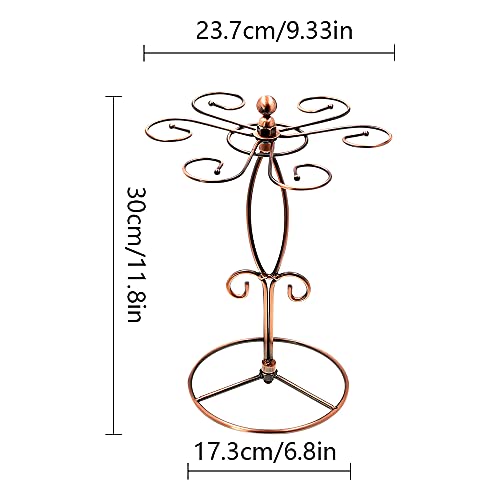 Sunnyac Scrollwork Wine Glass Rack, Elegant Freestanding Countertop Glasses Holder with 6 Hooks, Metal Stemware Storage Accessories and Wine Cup Drying Stand for Home Bar Tabletop Display (Bronze 4)