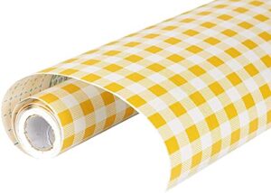 hdsticker self adhesive vinyl yellow plaid contact paper shelf liner for cabinets dresser drawer furniture table wall decal removable, 17.7 inch x117 inch