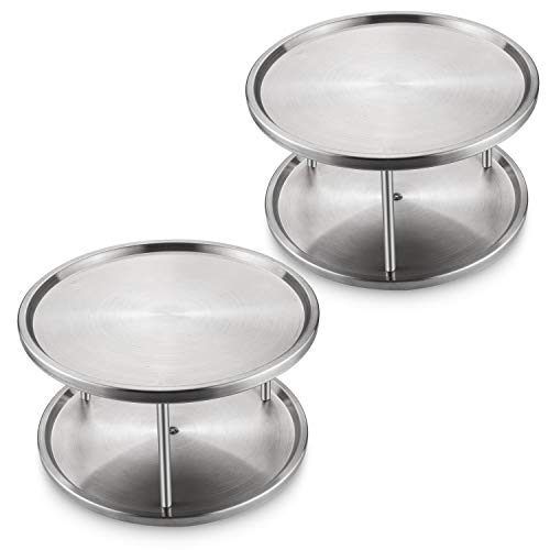 STARVAST 2 Pack 2-Tier Stainless Steel Lazy Susan Turntable 10 inch 360-degree Lazy Susan Spice Rack Organizer for Kitchen Cabinet, Countertop, Centerpiece