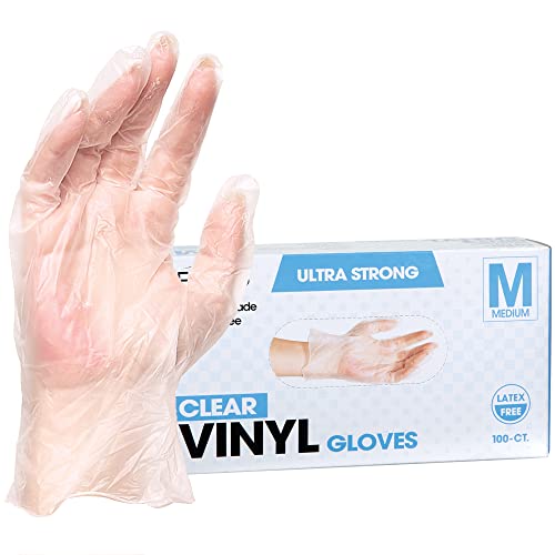 ForPro Disposable Vinyl Gloves, Clear, Industrial Grade, Powder-Free, Latex-Free, Non-Sterile, Food Safe, 2.75 Mil. Palm, 3.9 Mil. Fingers, Medium, 100-Count