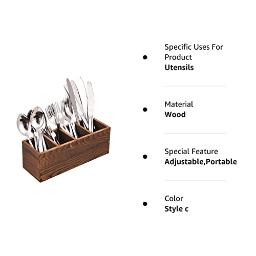 ALL Music-box Wooden Silverware Caddy, Kitchen Utensil Holder with 4 Adjustable Compartments, Silverware Storage Kitchen Flatware Caddy