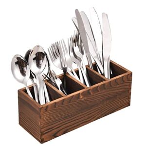 all music-box wooden silverware caddy, kitchen utensil holder with 4 adjustable compartments, silverware storage kitchen flatware caddy