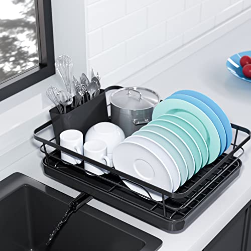 Kitsure Dish Drying Rack- Space-Saving Dish Rack, Dish Racks for Kitchen Counter, Durable Stainless Steel Kitchen Drying Rack with a Cutlery Holder, Drying Rack for Dishes, Knives, Spoons, and Forks