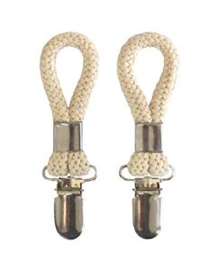 tredoni 2 tea towel clips – cloth hanger holder brackets – braided cotton loop, ivory