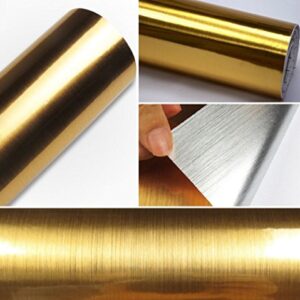 Metal Look Film Vinyl Self Adhesive Gold Texture Waterproof Anti Greasy Counter Top Peel Stick Metallic Gloss Shelf Liner for Kitchen Cabinet 15.6inch by 79inch