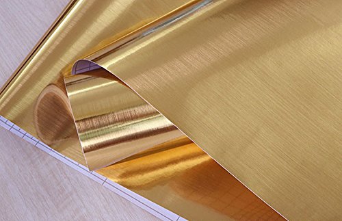 Metal Look Film Vinyl Self Adhesive Gold Texture Waterproof Anti Greasy Counter Top Peel Stick Metallic Gloss Shelf Liner for Kitchen Cabinet 15.6inch by 79inch