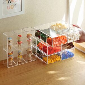 figures display case with door, lego parts storage 6 compartments organizing cabinet with lid, clear storage box for small particles parts toys, transparent showcase shelf