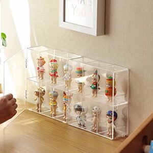 Figures Display Case with Door, Lego Parts Storage 6 Compartments Organizing Cabinet with Lid, Clear Storage Box for Small Particles Parts Toys, Transparent Showcase Shelf