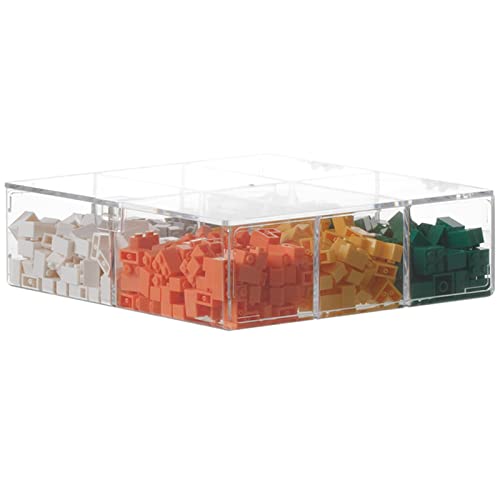 Figures Display Case with Door, Lego Parts Storage 6 Compartments Organizing Cabinet with Lid, Clear Storage Box for Small Particles Parts Toys, Transparent Showcase Shelf