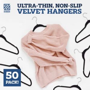 Zober Velvet Hangers 50 Pack - Black Hangers for Coats, Pants & Dress Clothes - Non Slip Clothes Hanger Set w/ 360 Degree Swivel, Holds up to 10 lbs - Strong Felt Hangers for Clothing